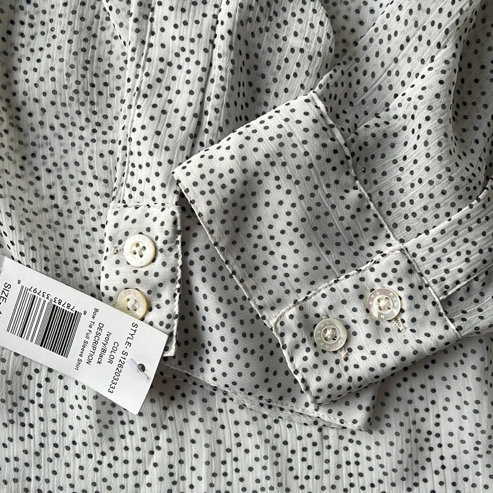Pink Tartan polka dot bow ivory white black top - Picture 9 of 12